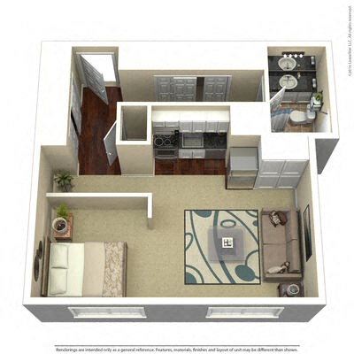 Floor plan for studio, 1 bath, 360 sqft